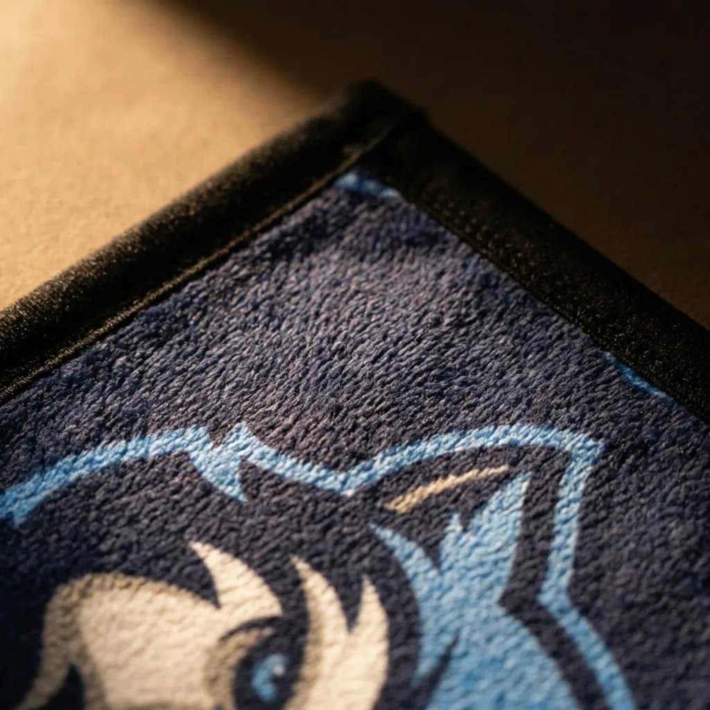 Macro close-up of plush NubaySoft fabric showing the photo-realistic mascot print detail